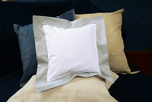 Square Hemstitch Baby Pillow with Slate Gray color border 12"SQ - Click Image to Close